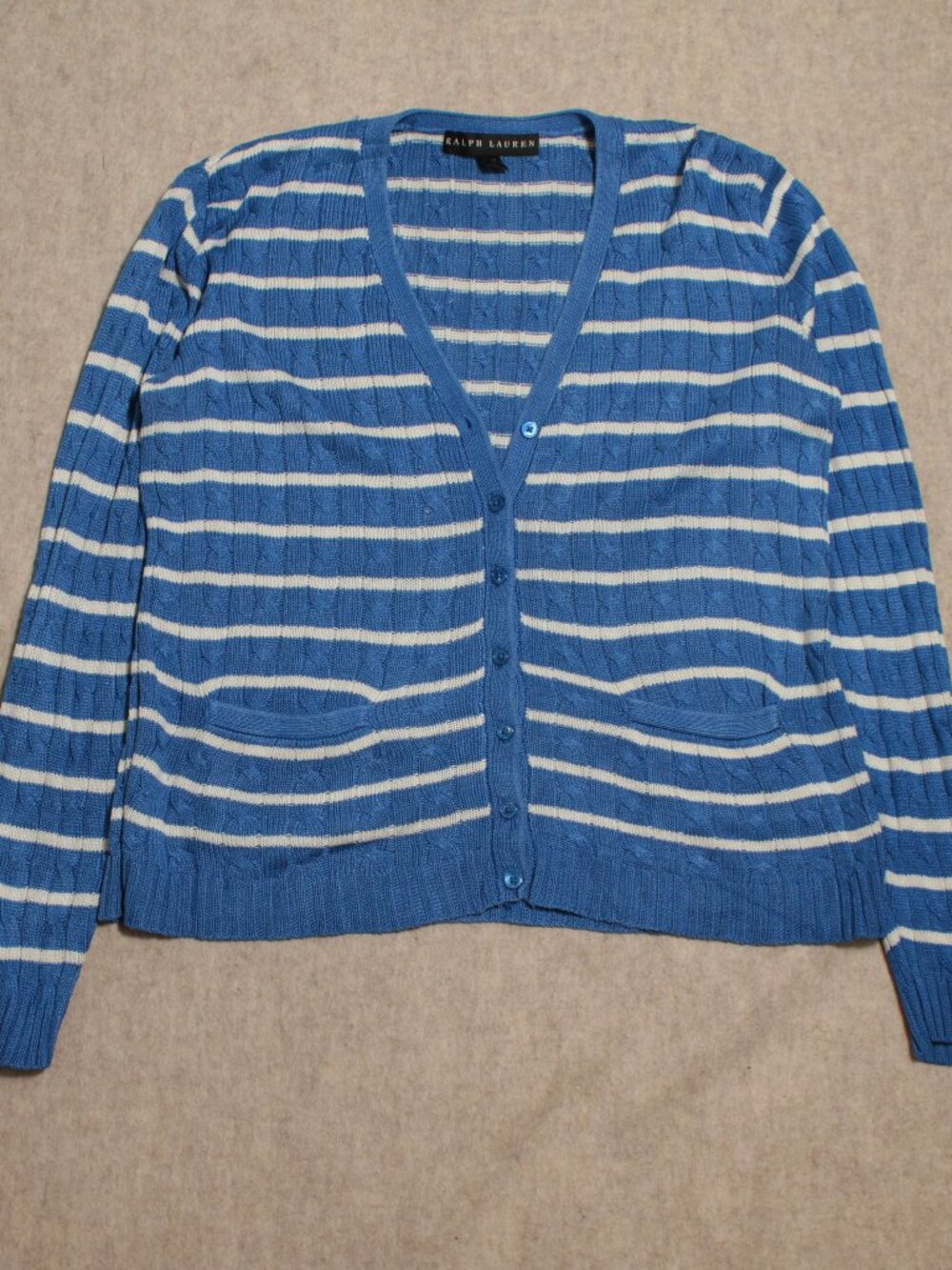 Ralph Lauren Black Label Blue & White Striped Silk Cable Cardigan